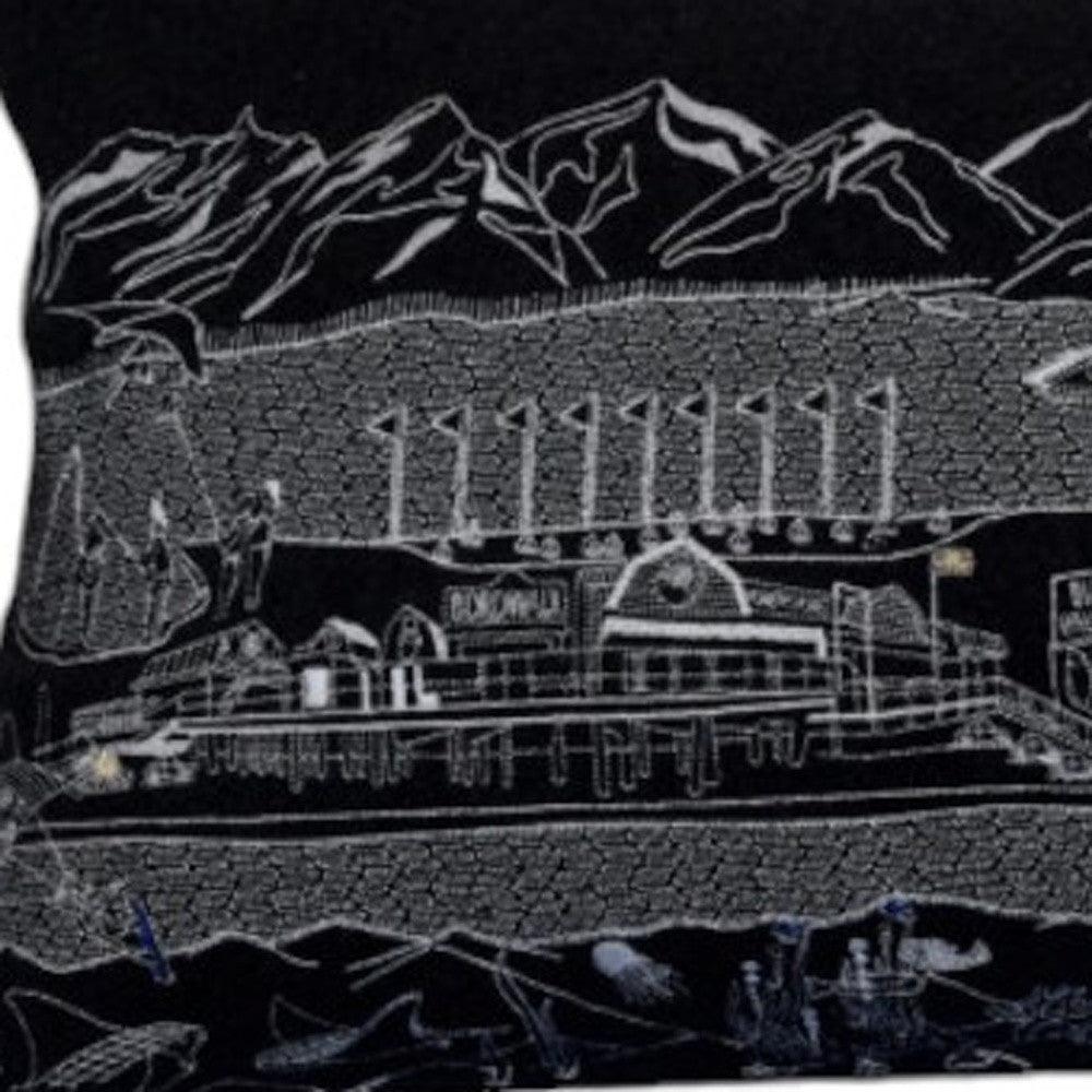 35" Black Homer Spit Nighttime Skyline Lumbar Decorative Pillow - Homeroots - Flyclothing LLC