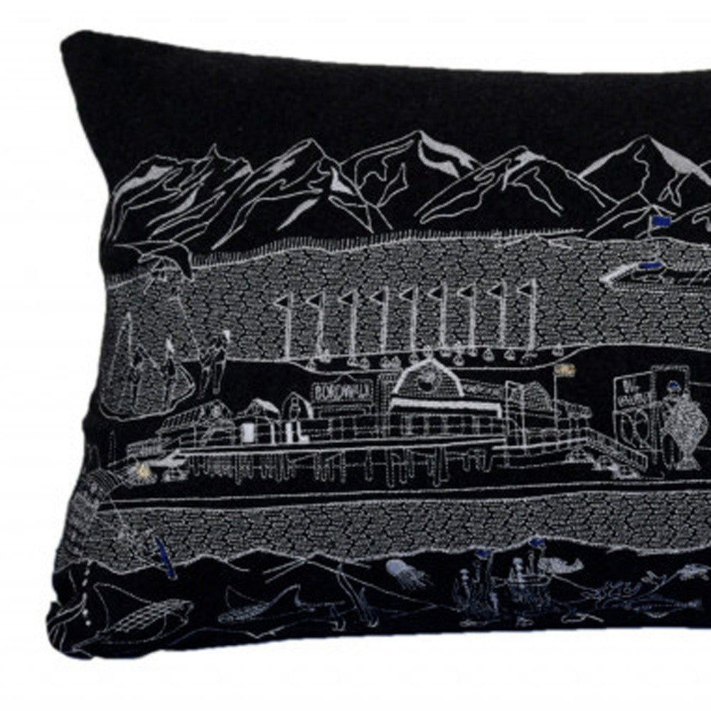 35" Black Homer Spit Nighttime Skyline Lumbar Decorative Pillow - Homeroots - Flyclothing LLC