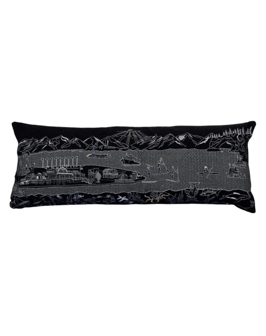 35" Black Homer Spit Nighttime Skyline Lumbar Decorative Pillow - Homeroots