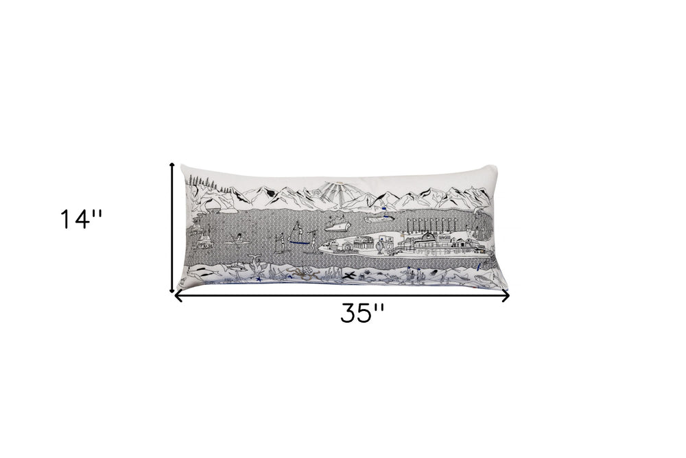 35" White Homer Spit Daylight Skyline Lumbar Decorative Pillow - Homeroots - Flyclothing LLC