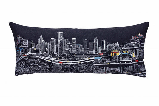 35" Black Houston Nighttime Skyline Lumbar Decorative Pillow - Homeroots