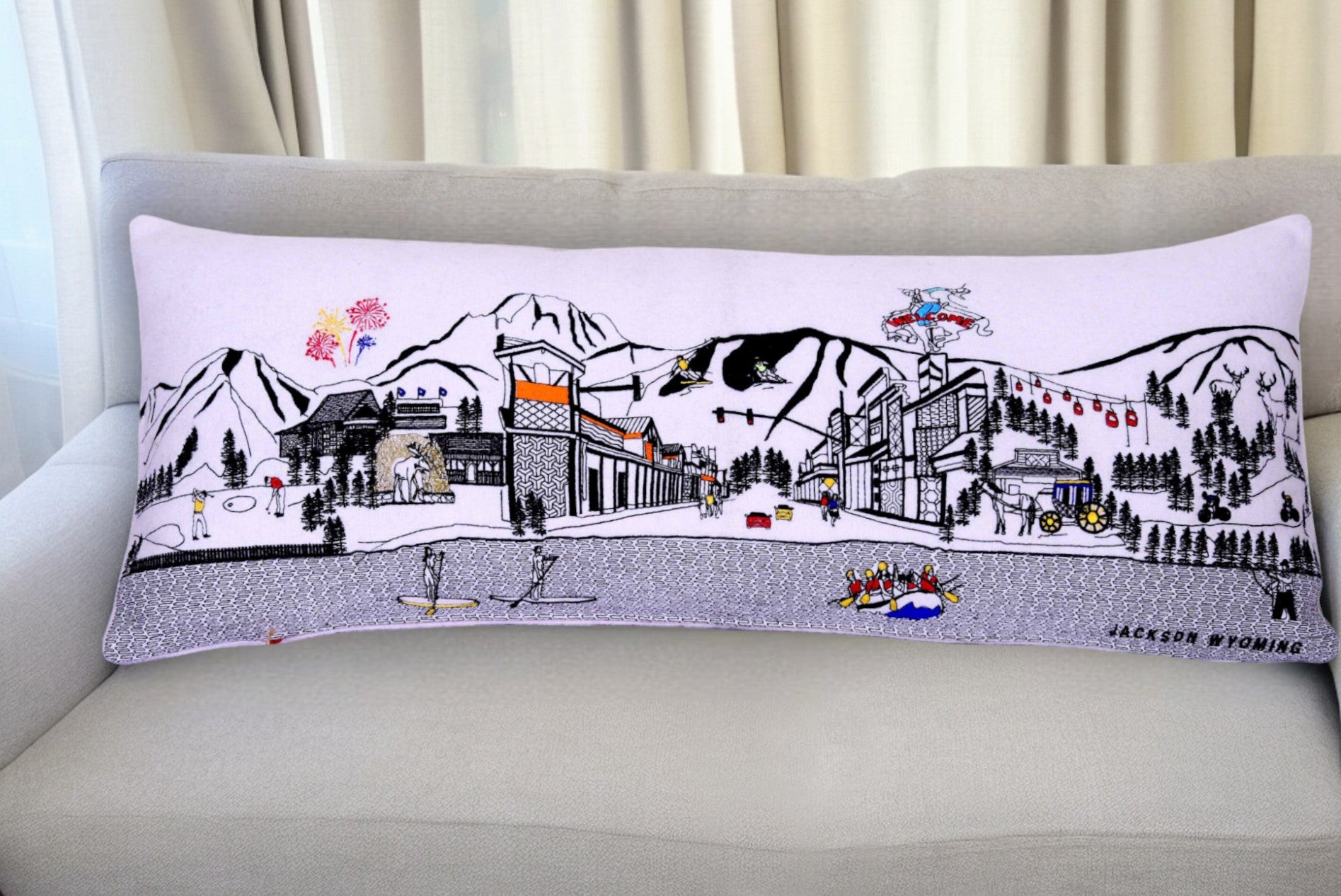 35" White Jackson Daylight Skyline Lumbar Decorative Pillow - Homeroots - Flyclothing LLC