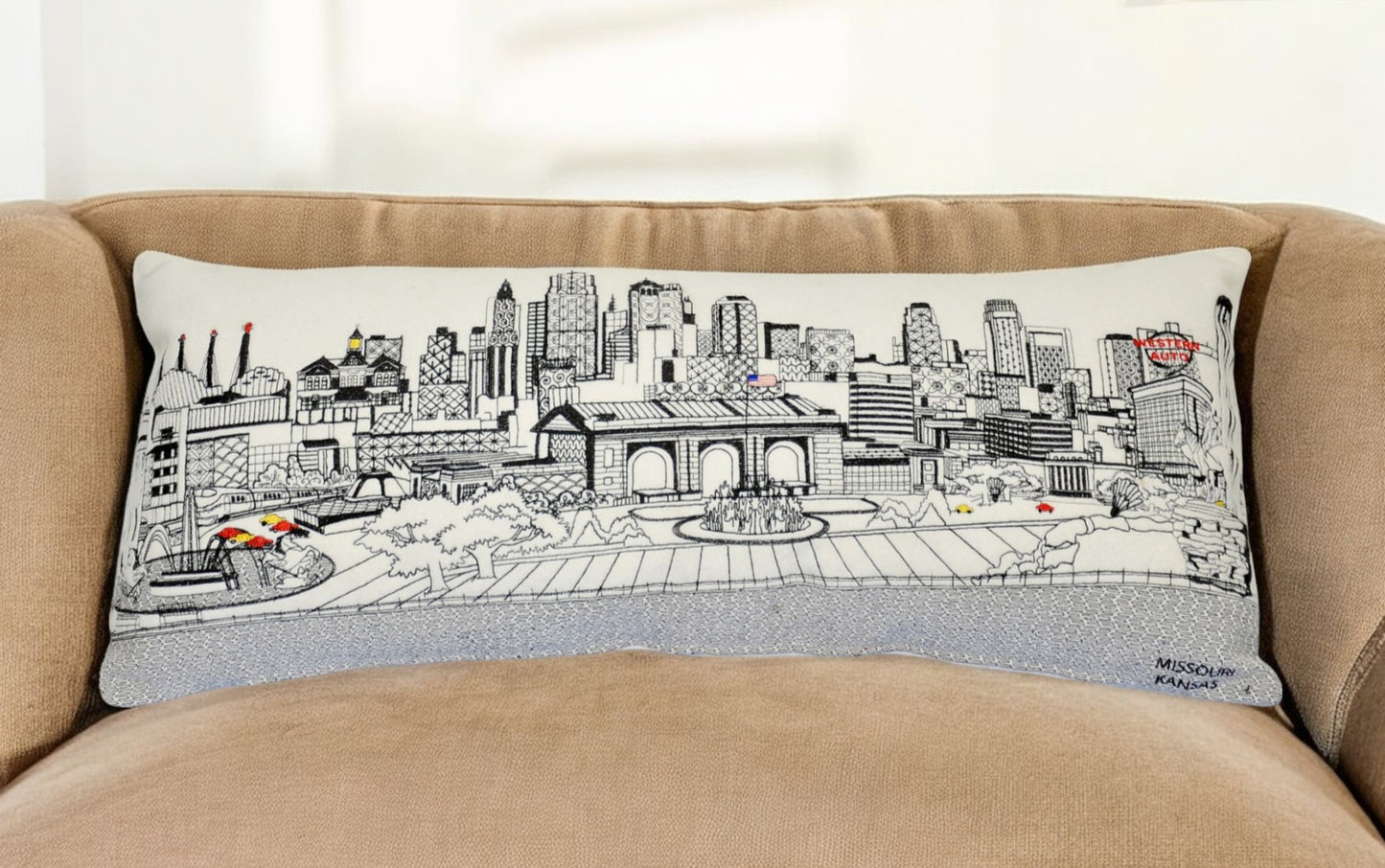 35" White Kansas City Daylight Skyline Lumbar Decorative Pillow - Homeroots - Flyclothing LLC