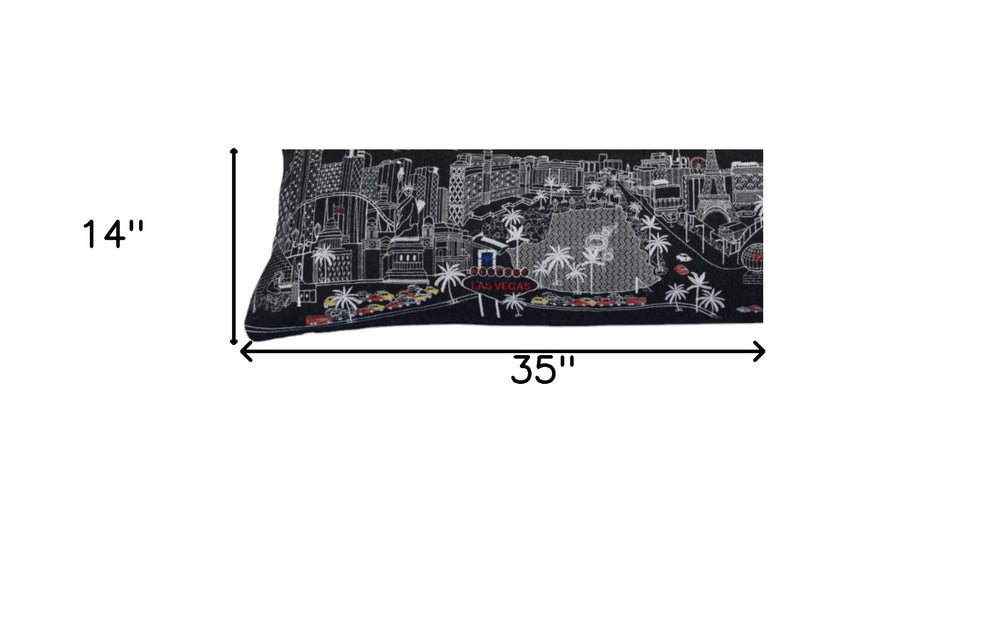 35" Black as Vegas Nighttime Skyline Lumbar Decorative Pillow - Homeroots - Flyclothing LLC