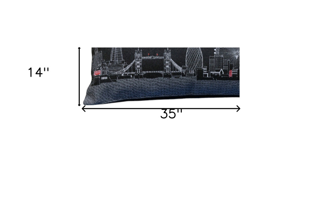 35" Black London Nighttime Skyline Lumbar Decorative Pillow - Homeroots - Flyclothing LLC