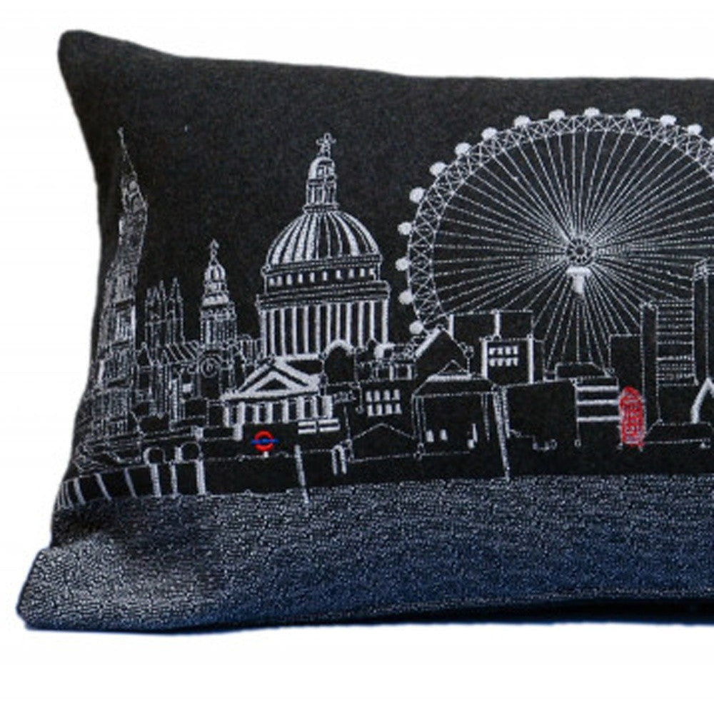35" Black London Nighttime Skyline Lumbar Decorative Pillow - Homeroots - Flyclothing LLC