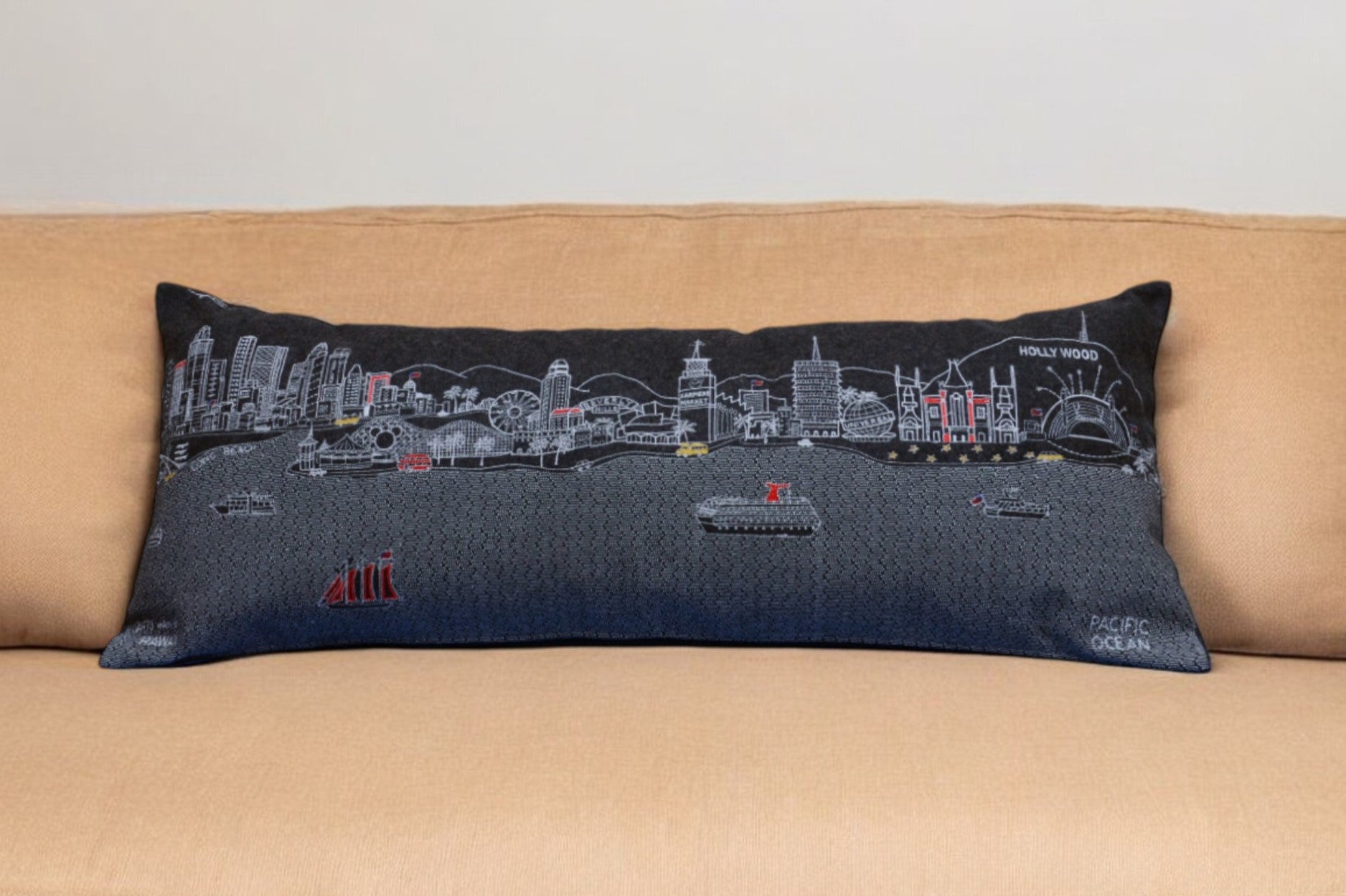 35" Black Los Angeles Nighttime Skyline Lumbar Decorative Pillow - Homeroots - Flyclothing LLC