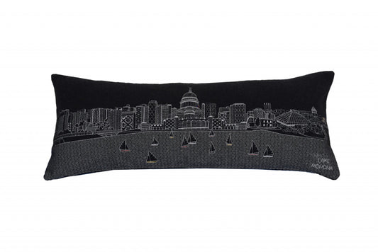 35" Black Madison Nighttime Skyline Lumbar Decorative Pillow - Homeroots