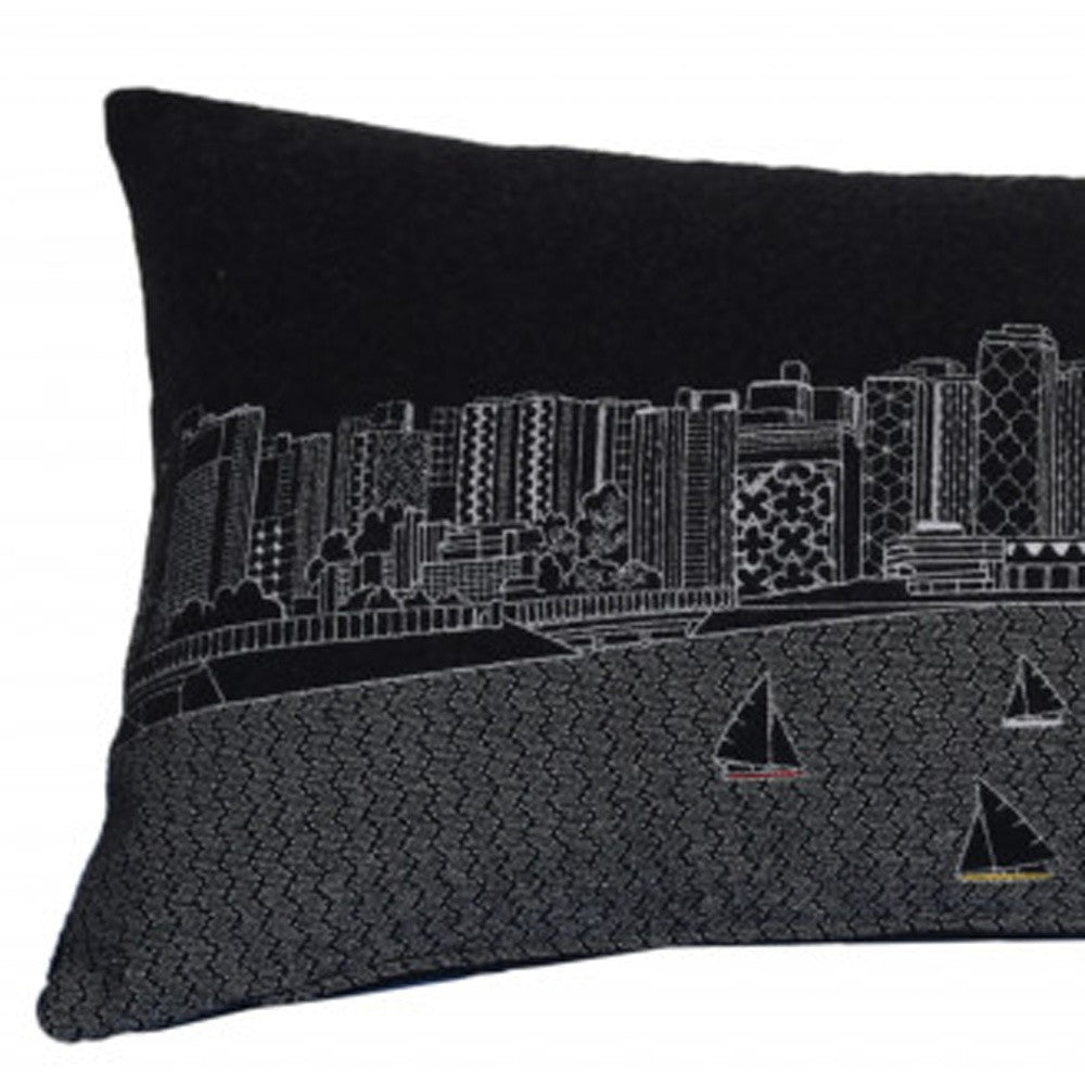 35" Black Madison Nighttime Skyline Lumbar Decorative Pillow - Homeroots - Flyclothing LLC