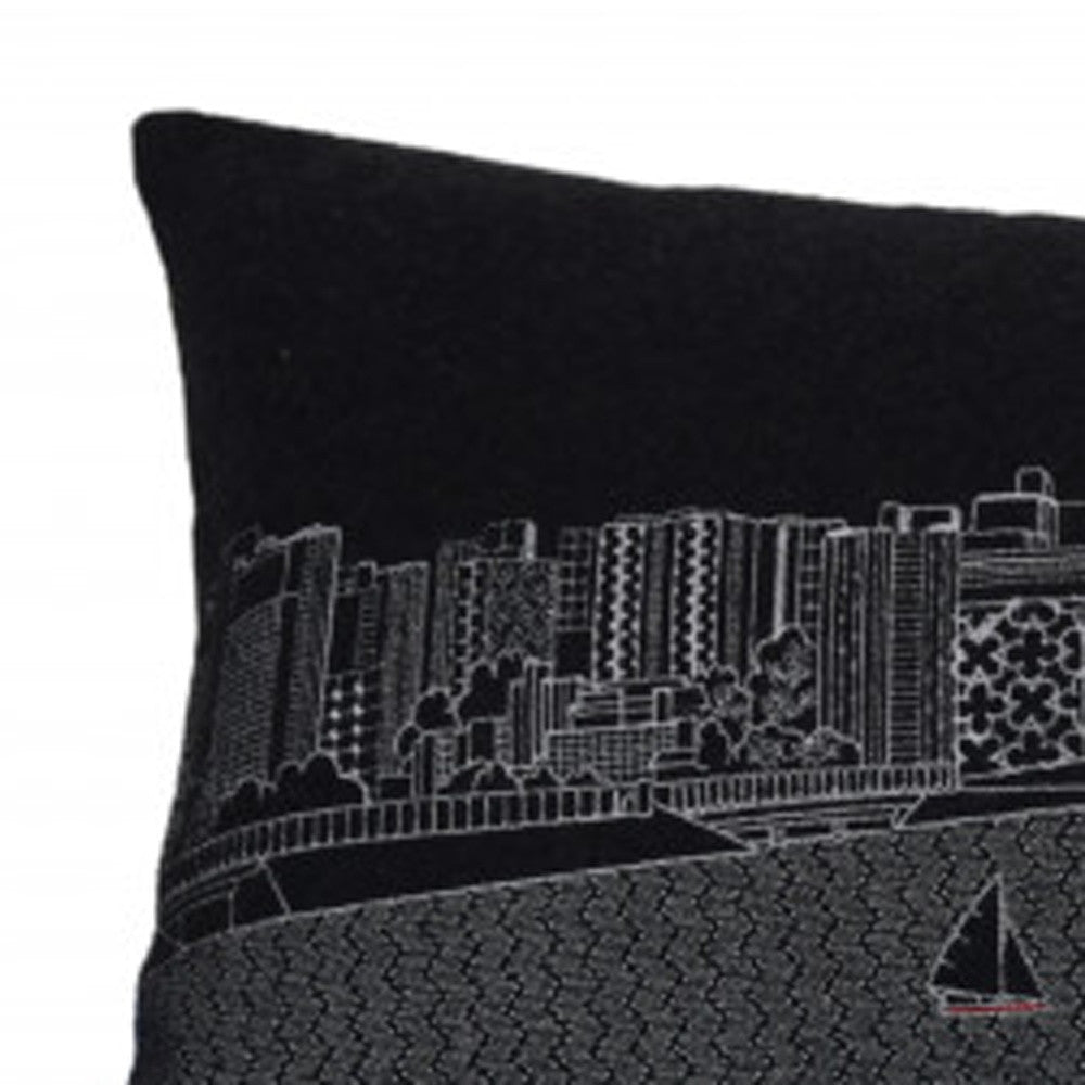 35" Black Madison Nighttime Skyline Lumbar Decorative Pillow - Homeroots - Flyclothing LLC