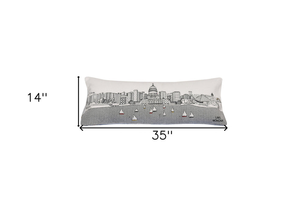 35" White Madison Daylight Skyline Lumbar Decorative Pillow - Homeroots - Flyclothing LLC