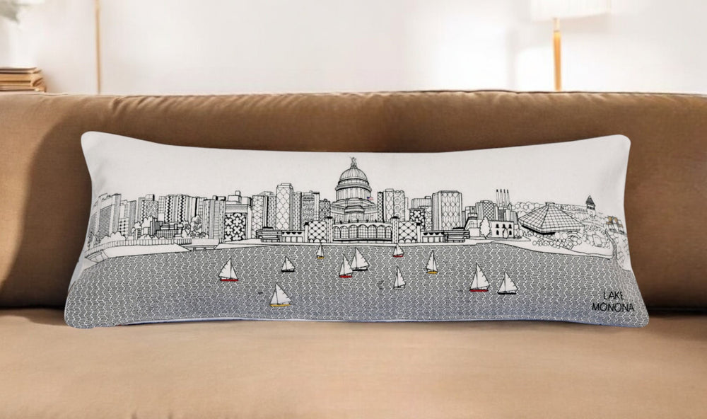 35" White Madison Daylight Skyline Lumbar Decorative Pillow - Homeroots