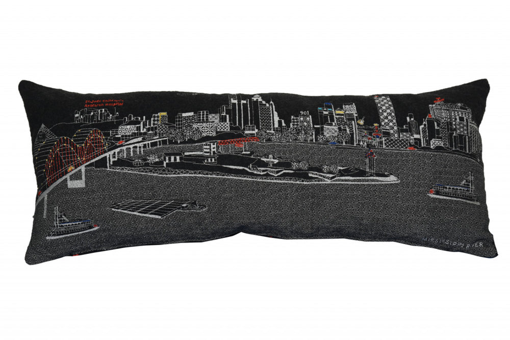 35" Black Memphis Nighttime Skyline Lumbar Decorative Pillow - Homeroots - Flyclothing LLC