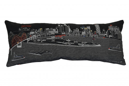35" Black Memphis Nighttime Skyline Lumbar Decorative Pillow - Homeroots