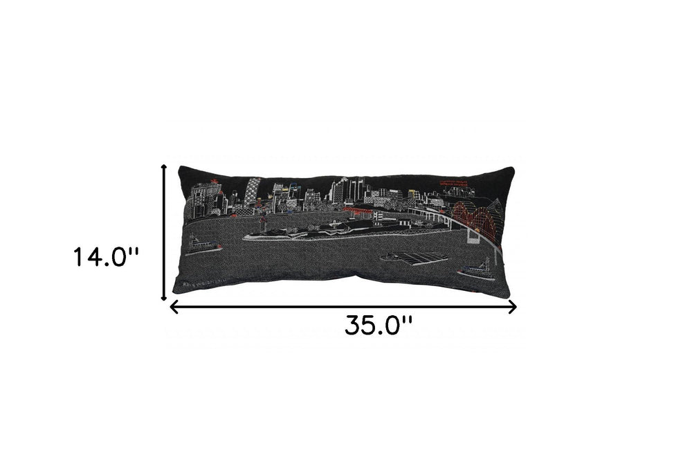 35" Black Memphis Nighttime Skyline Lumbar Decorative Pillow - Homeroots - Flyclothing LLC