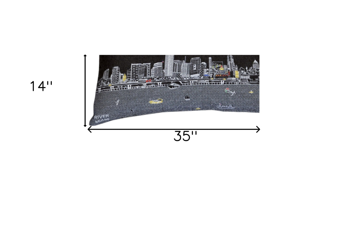 35" Black Miami Nighttime Skyline Lumbar Decorative Pillow - Homeroots - Flyclothing LLC