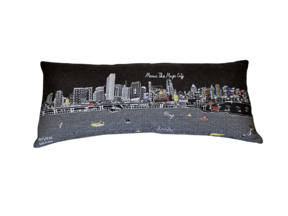 35" Black Miami Nighttime Skyline Lumbar Decorative Pillow - Homeroots