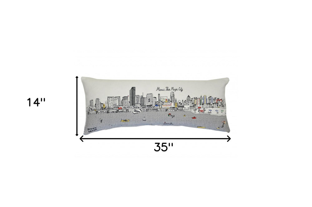 35" White Miami Daylight Skyline Lumbar Decorative Pillow - Homeroots - Flyclothing LLC