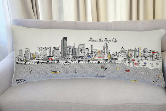 35" White Miami Daylight Skyline Lumbar Decorative Pillow - Homeroots