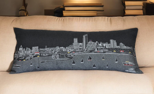 35" Black Milwaukee Nighttime Skyline Lumbar Decorative Pillow - Homeroots