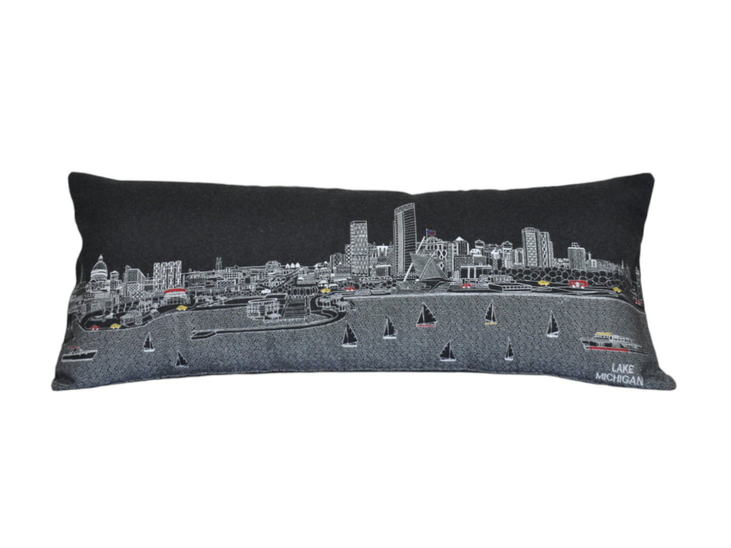 35" Black Milwaukee Nighttime Skyline Lumbar Decorative Pillow - Homeroots - Flyclothing LLC