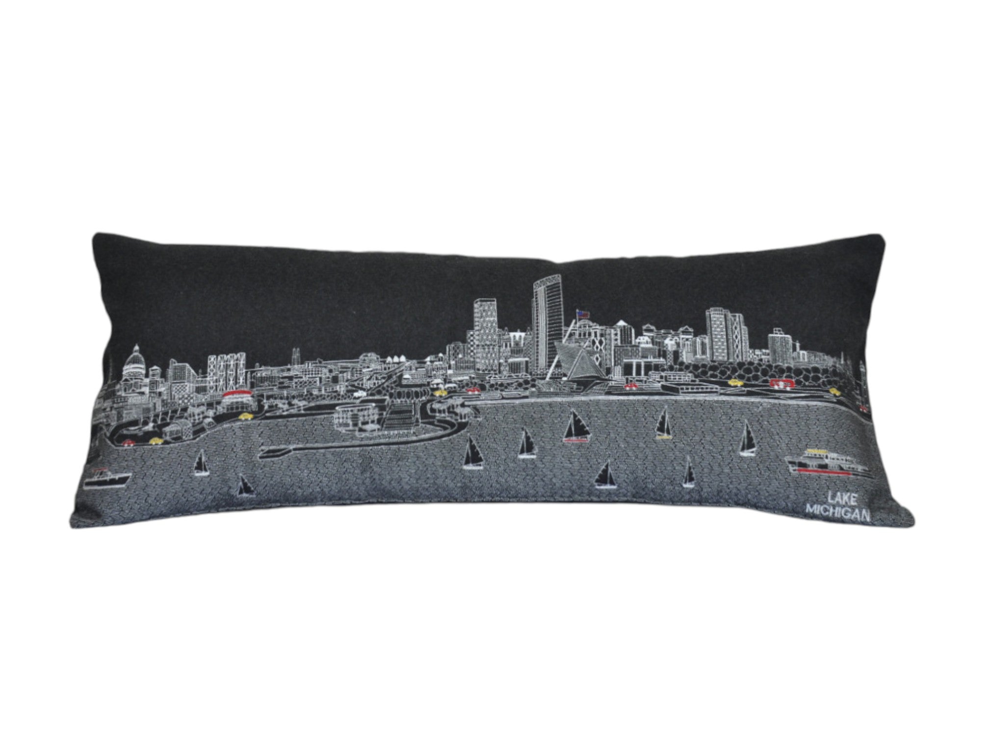 35" Black Milwaukee Nighttime Skyline Lumbar Decorative Pillow - Homeroots - Flyclothing LLC