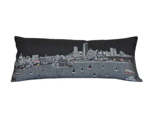 35" Black Milwaukee Nighttime Skyline Lumbar Decorative Pillow - Homeroots