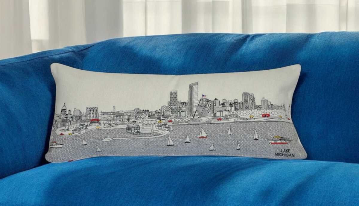 35" White Milwaukee Daylight Skyline Lumbar Decorative Pillow - Homeroots - Flyclothing LLC