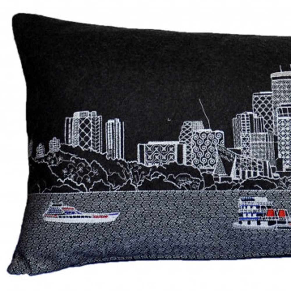 35" Black Minneapolis Nighttime Skyline Lumbar Decorative Pillow - Homeroots - Flyclothing LLC