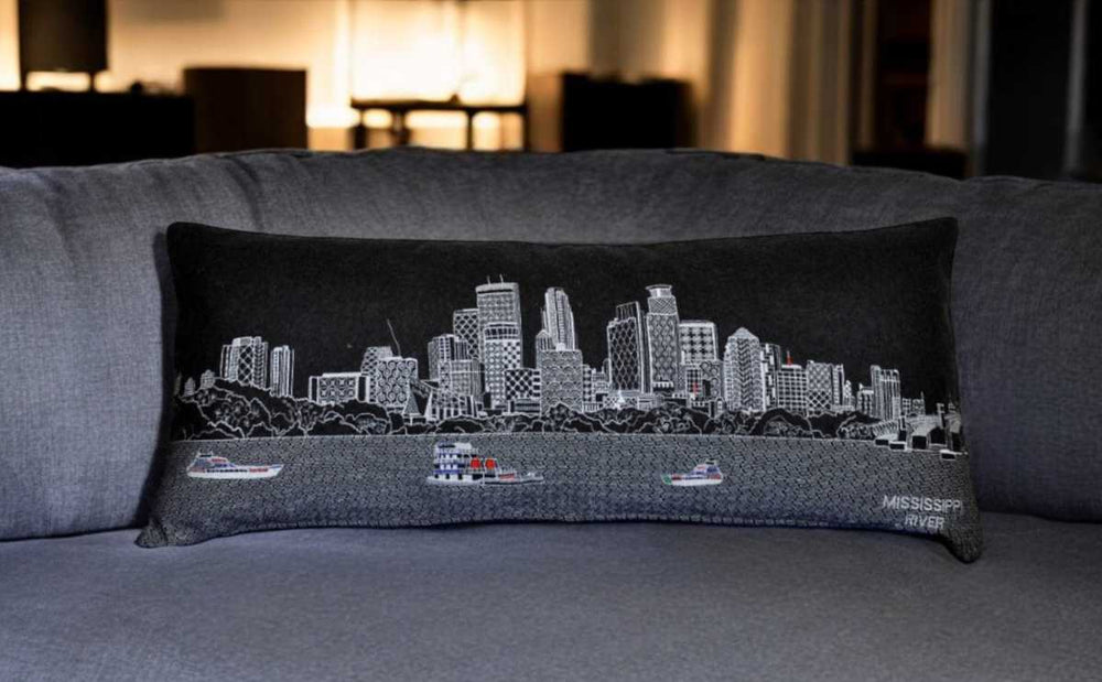 35" Black Minneapolis Nighttime Skyline Lumbar Decorative Pillow - Homeroots - Flyclothing LLC