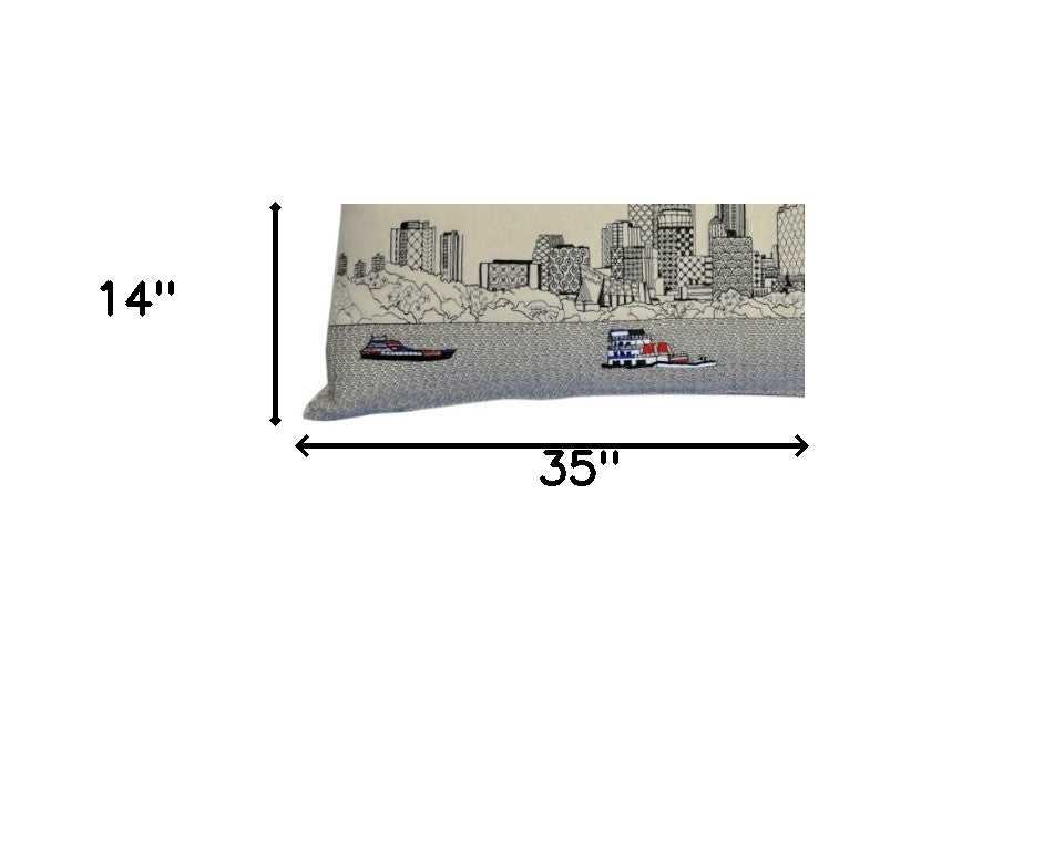 35" White Minneapolis Daylight Skyline Lumbar Decorative Pillow - Homeroots - Flyclothing LLC