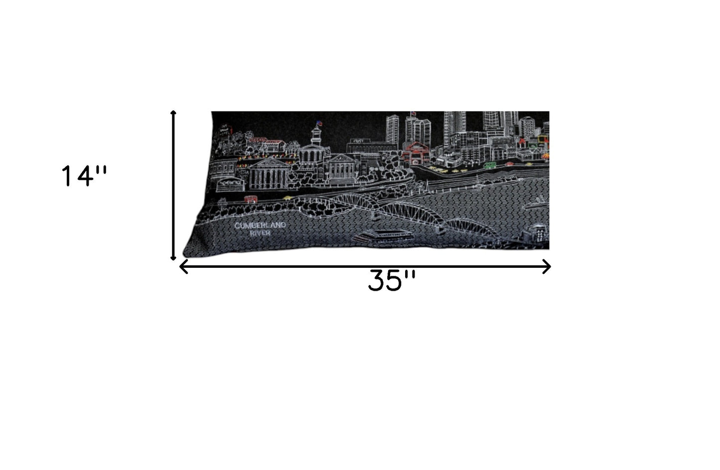 35" Black Nashville Nighttime Skyline Lumbar Decorative Pillow - Homeroots - Flyclothing LLC