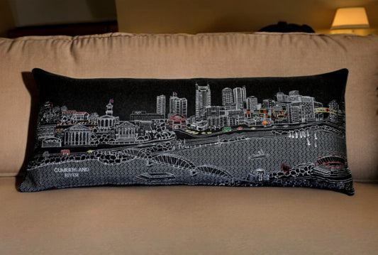 35" Black Nashville Nighttime Skyline Lumbar Decorative Pillow - Homeroots