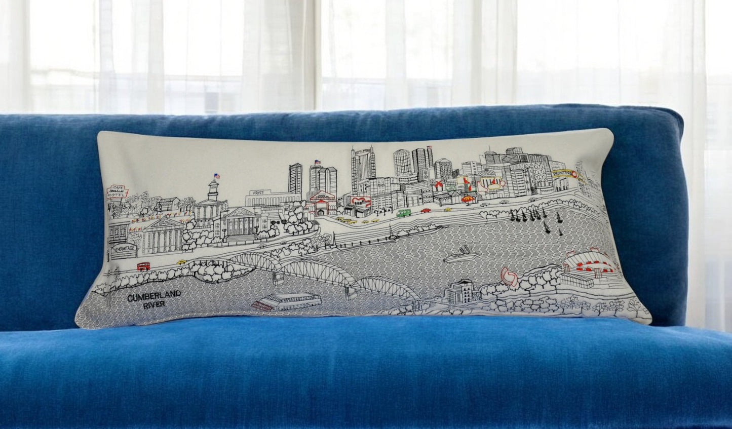 35" White Nashville Daylight Skyline Lumbar Decorative Pillow - Homeroots - Flyclothing LLC