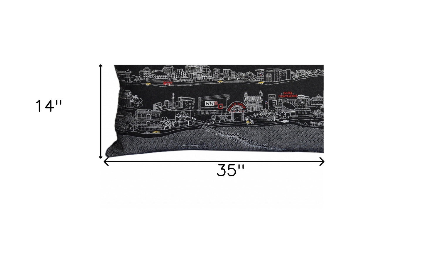 35" Black New Orleans Nighttime Skyline Lumbar Decorative Pillow - Homeroots - Flyclothing LLC