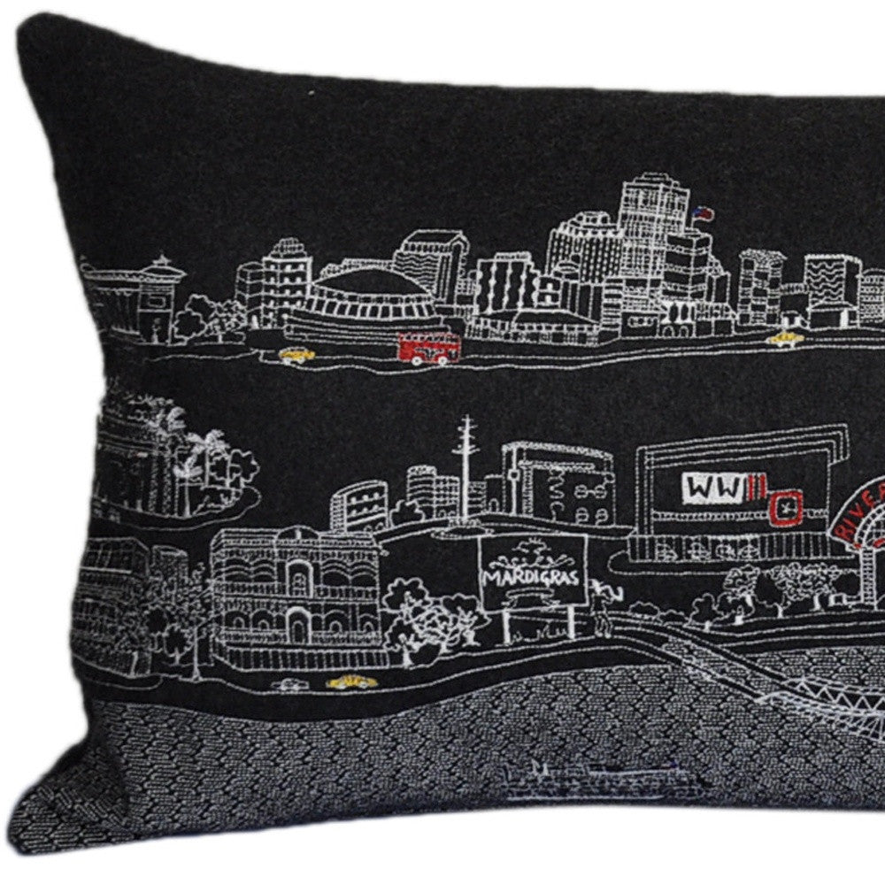 35" Black New Orleans Nighttime Skyline Lumbar Decorative Pillow - Homeroots - Flyclothing LLC