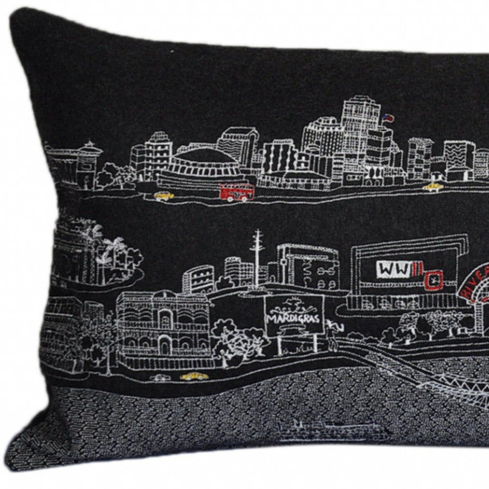 35" Black New Orleans Nighttime Skyline Lumbar Decorative Pillow - Homeroots - Flyclothing LLC