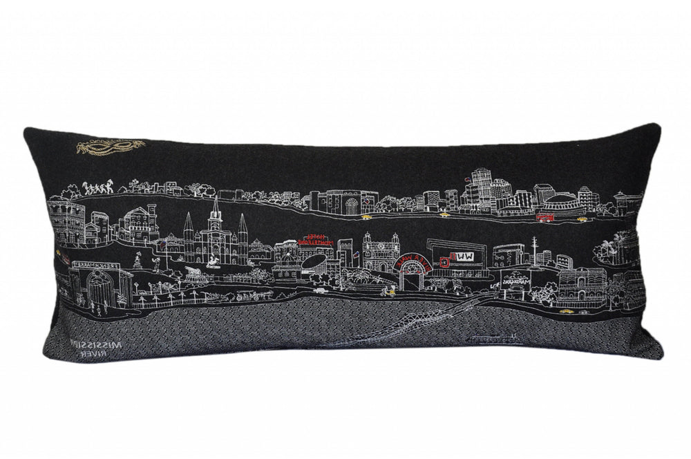 35" Black New Orleans Nighttime Skyline Lumbar Decorative Pillow - Homeroots - Flyclothing LLC
