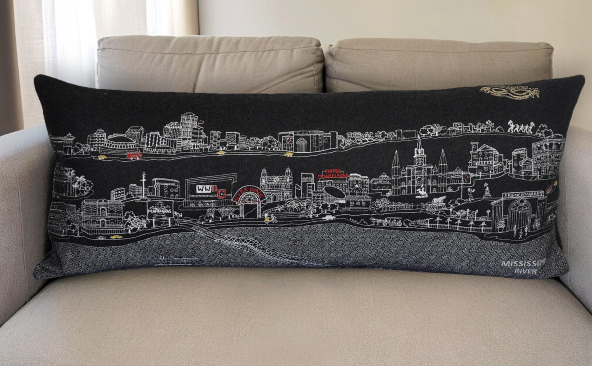 35" Black New Orleans Nighttime Skyline Lumbar Decorative Pillow - Homeroots - Flyclothing LLC