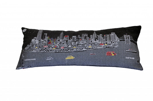 35" Black NYC Nighttime Skyline Lumbar Decorative Pillow - Homeroots