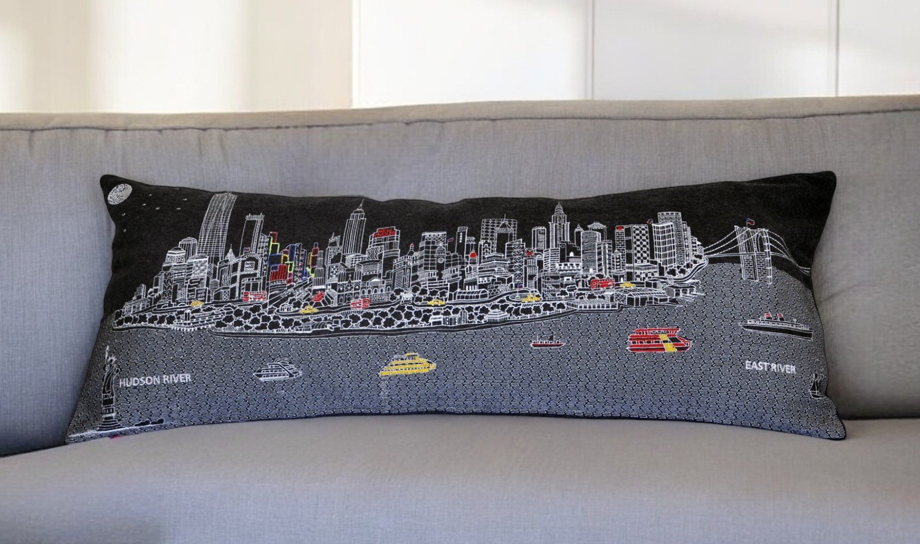 35" Black NYC Nighttime Skyline Lumbar Decorative Pillow - Homeroots - Flyclothing LLC