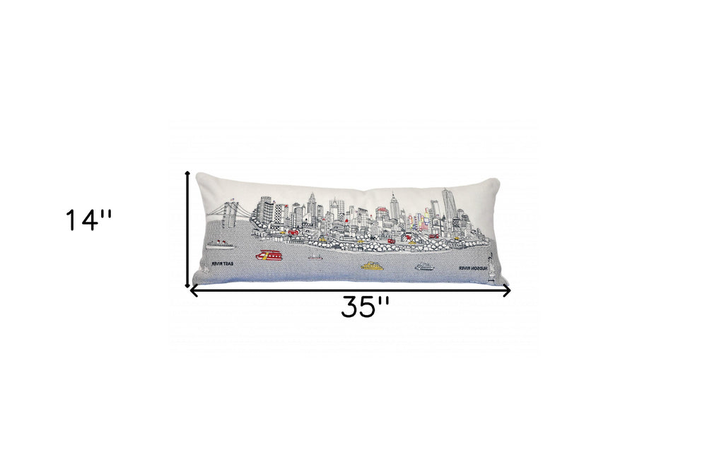 35" White NYC Daylight Skyline Lumbar Decorative Pillow - Homeroots - Flyclothing LLC