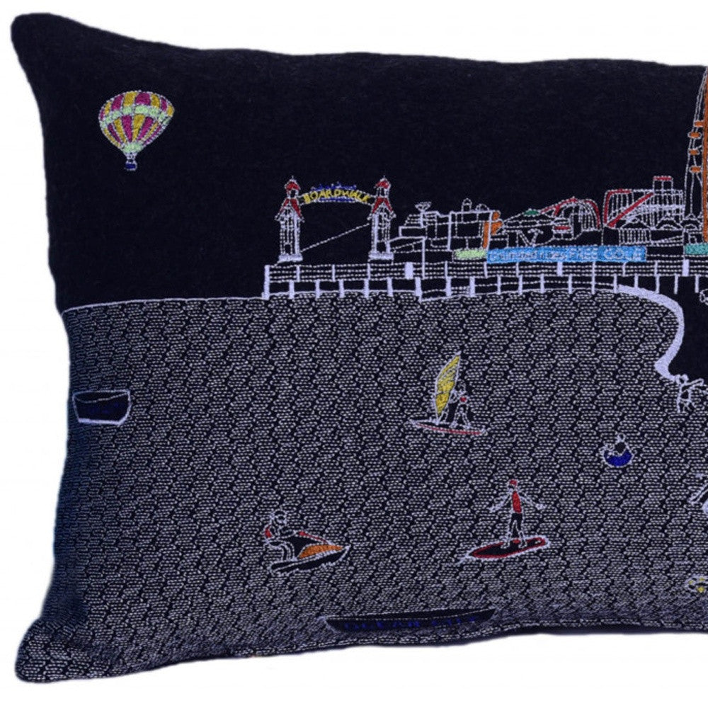 35" Black Ocean City MD Nighttime Skyline Lumbar Decorative Pillow - Homeroots - Flyclothing LLC