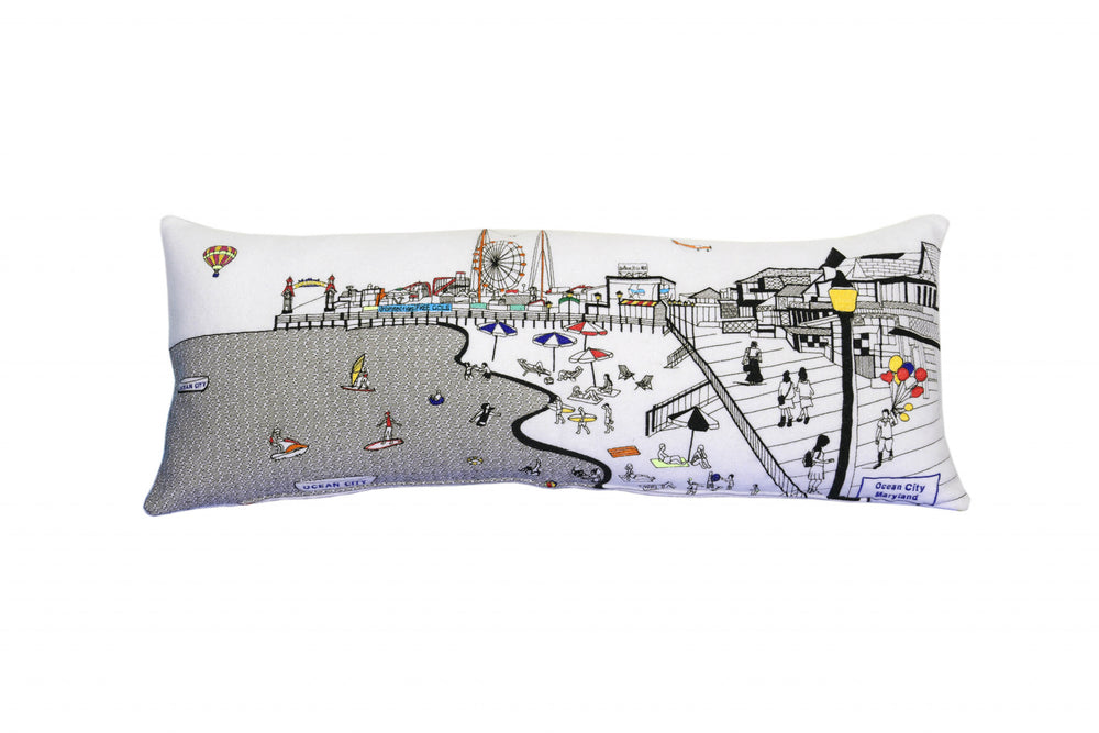 35" White Ocean City MD Daylight Skyline Lumbar Decorative Pillow - Homeroots - Flyclothing LLC