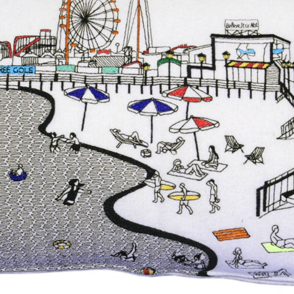 35" White Ocean City MD Daylight Skyline Lumbar Decorative Pillow - Homeroots - Flyclothing LLC