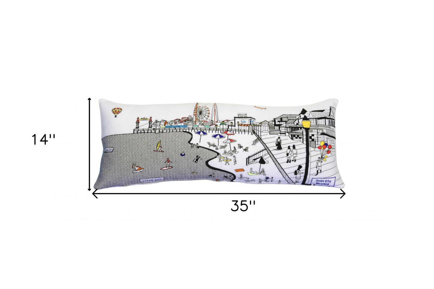 35" White Ocean City MD Daylight Skyline Lumbar Decorative Pillow - Homeroots - Flyclothing LLC