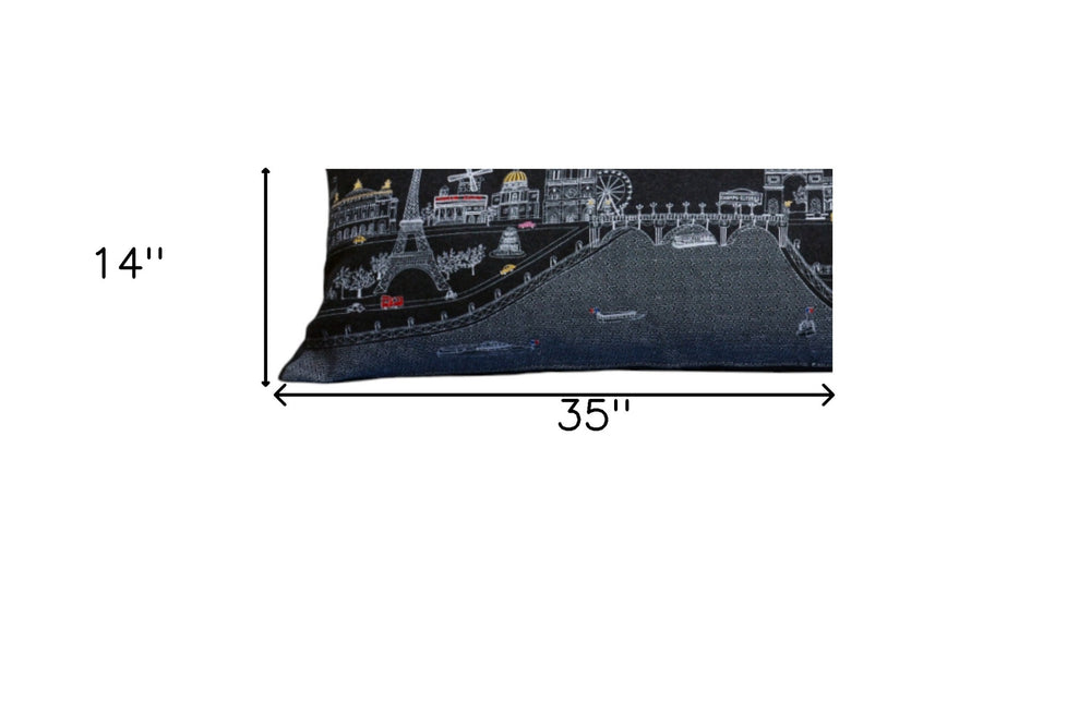 35" Black Paris Nighttime Skyline Standard Lumbar Decorative Pillow - Homeroots - Flyclothing LLC