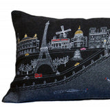 35" Black Paris Nighttime Skyline Standard Lumbar Decorative Pillow - Homeroots