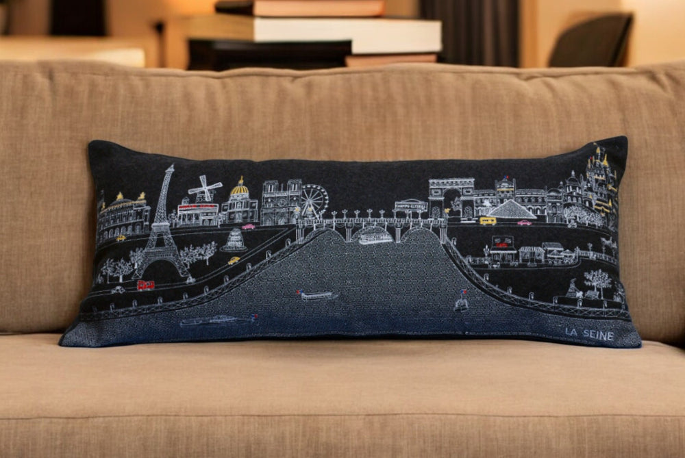 35" Black Paris Nighttime Skyline Standard Lumbar Decorative Pillow - Homeroots - Flyclothing LLC