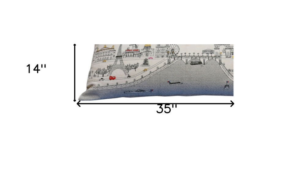 35" White Paris Daylight Skyline Lumbar Decorative Pillow - Homeroots - Flyclothing LLC
